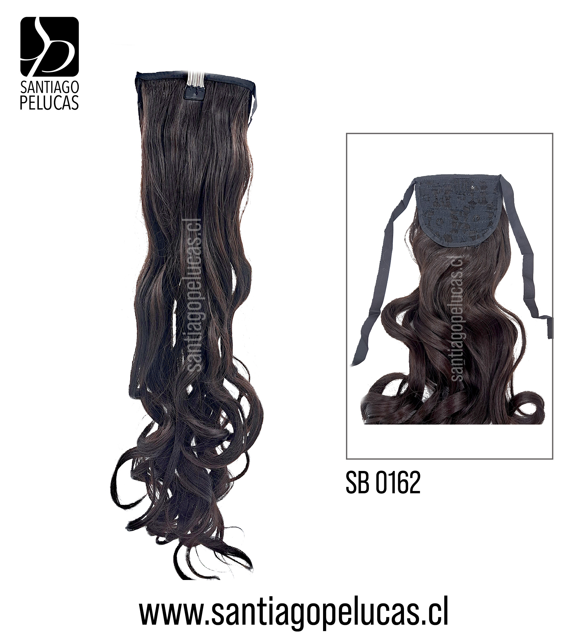 SB0162 POSTIZO DE COLA CON CINTA ONDULADO CASTAÑO OSCURO