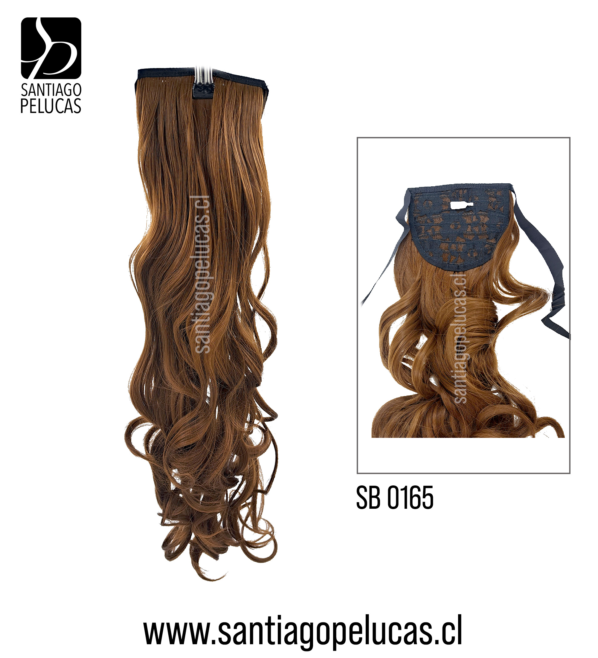 SB0165 POSTIZO DE COLA CON CINTA ONDULADO RUBIO MEDIO DORADO
