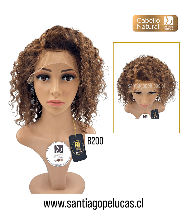 B200 LACE FRONTAL MELENA LARGA CRESPA RUBIO OSCURO CON REFLEJOS