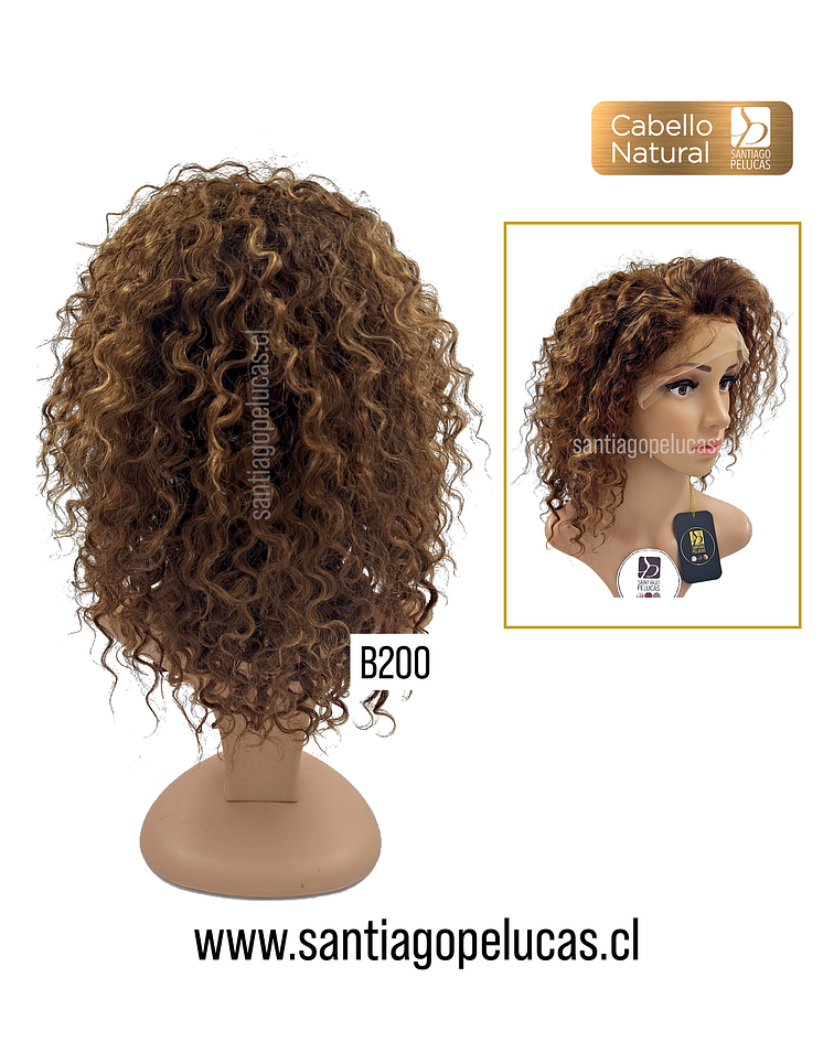 B200 LACE FRONTAL MELENA LARGA CRESPA RUBIO OSCURO CON REFLEJOS