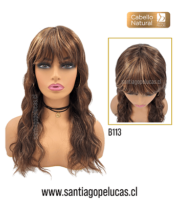 B113 NATURAL LARGA SEMI ONDAS CON FLEQUILLO CASTAÑO CLARO CON REFLEJOS