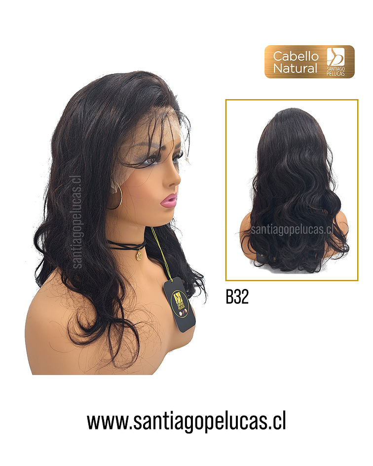 B32 LACE FRONTAL LARGA ONDAS LARGA ONDULADA EN PUNTAS CASTAÑO OSCURO