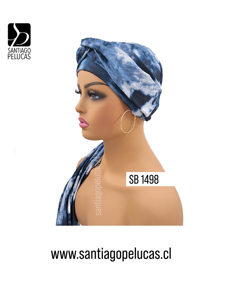 SB 1498 TURBANTE LARGO AZUL ACERO AHUMADO GRIS