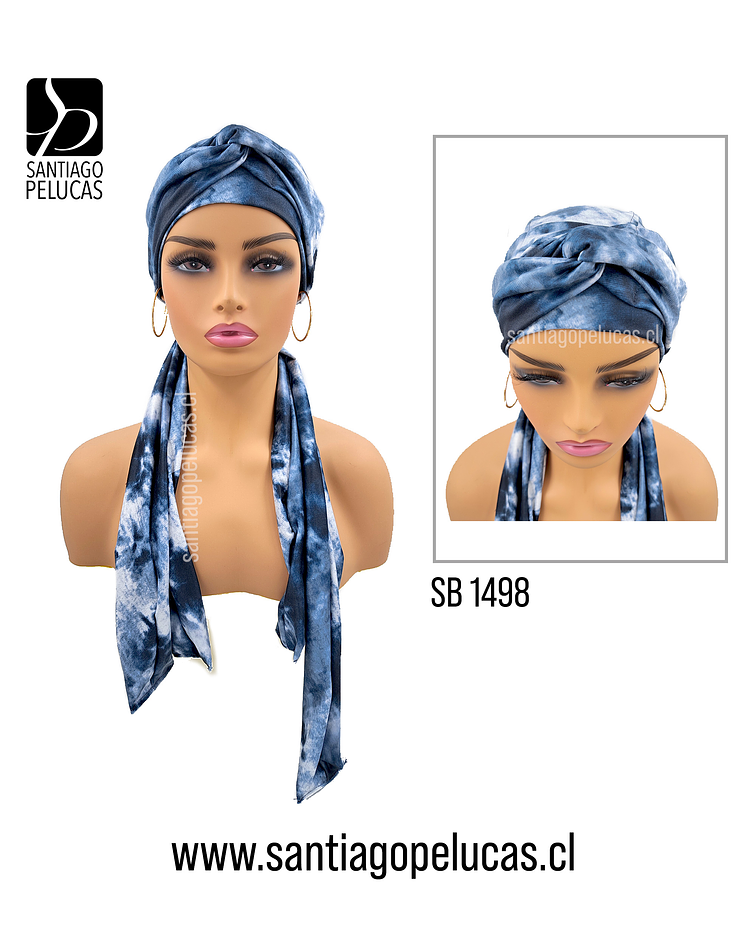 SB 1498 TURBANTE LARGO AZUL ACERO AHUMADO GRIS