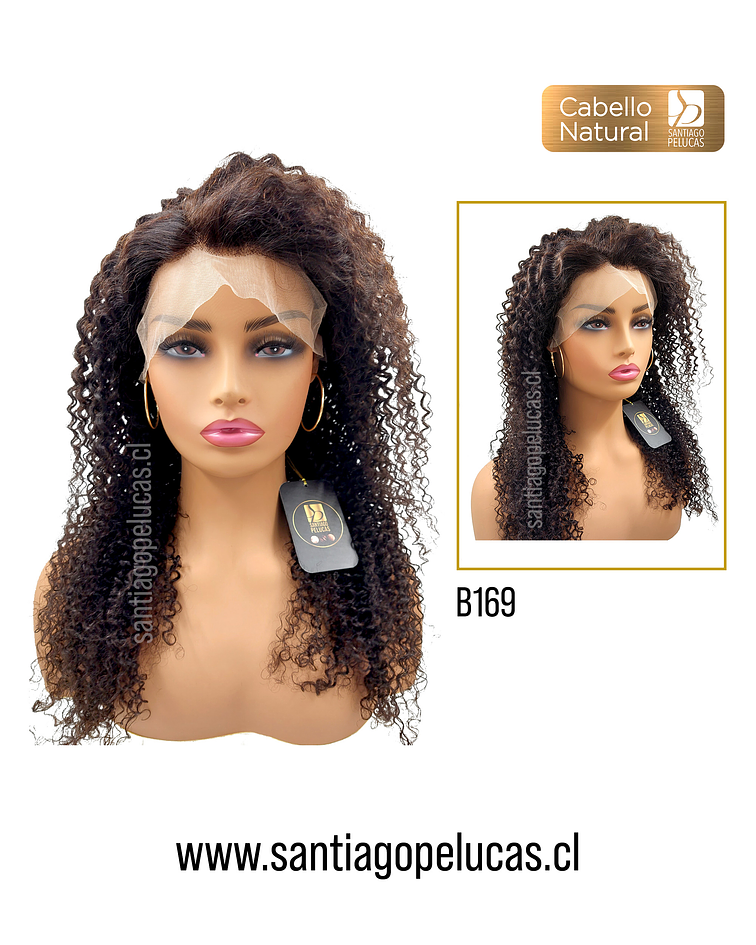 B169 LACE FRONTAL LARGA CRESPA CASTAÑO OSCURO