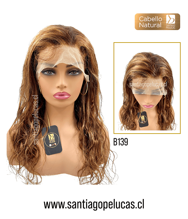 B139 LACE FRONTAL LARGA ONDAS CHOCOLATE CON MECHAS RUBIO DORADO