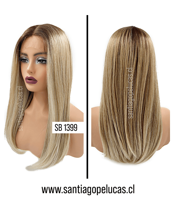 SB 1399 LACE FRONT LARGA LISA RUBIO CLARO MATIZADO CENIZA CON CRECIMIENTO