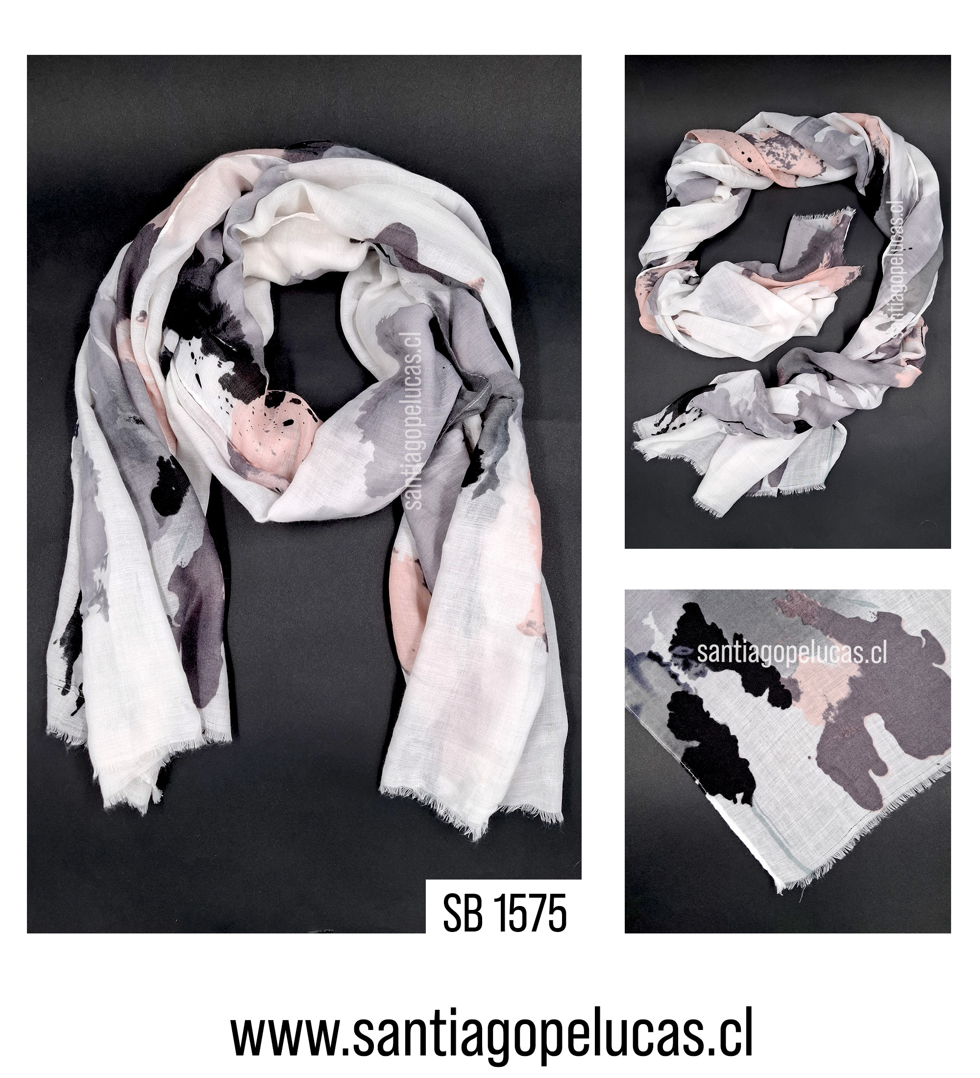 PAÑUELO ESTAMPADO NEGRO/GRIS/ROSA