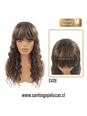 C428 PELUCA NATURAL ESCALONADA CRESPA CASTAÑO CON MECHAS