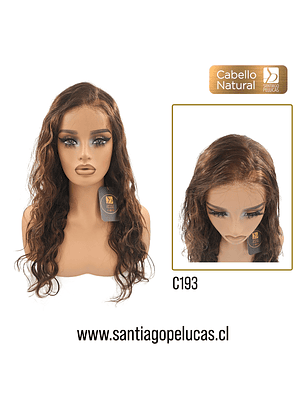 C193 LACE FRONTAL LARGA ONDULADA CASTAÑO CHOCOLATE CON MECHAS CARAMELO