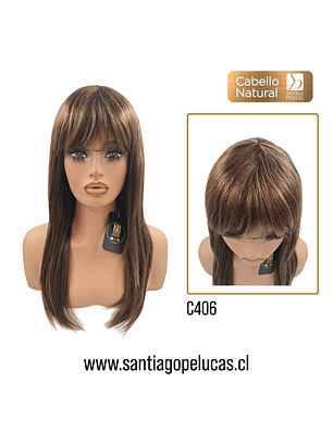 C406 PELUCA LARGA LISA ESCALONADA CON FLEQUILLO CASTAÑO CON MECHAS