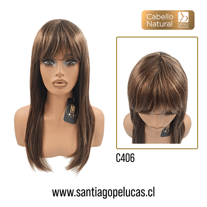 C406 PELUCA LARGA LISA ESCALONADA CON FLEQUILLO CASTAÑO CON MECHAS 1