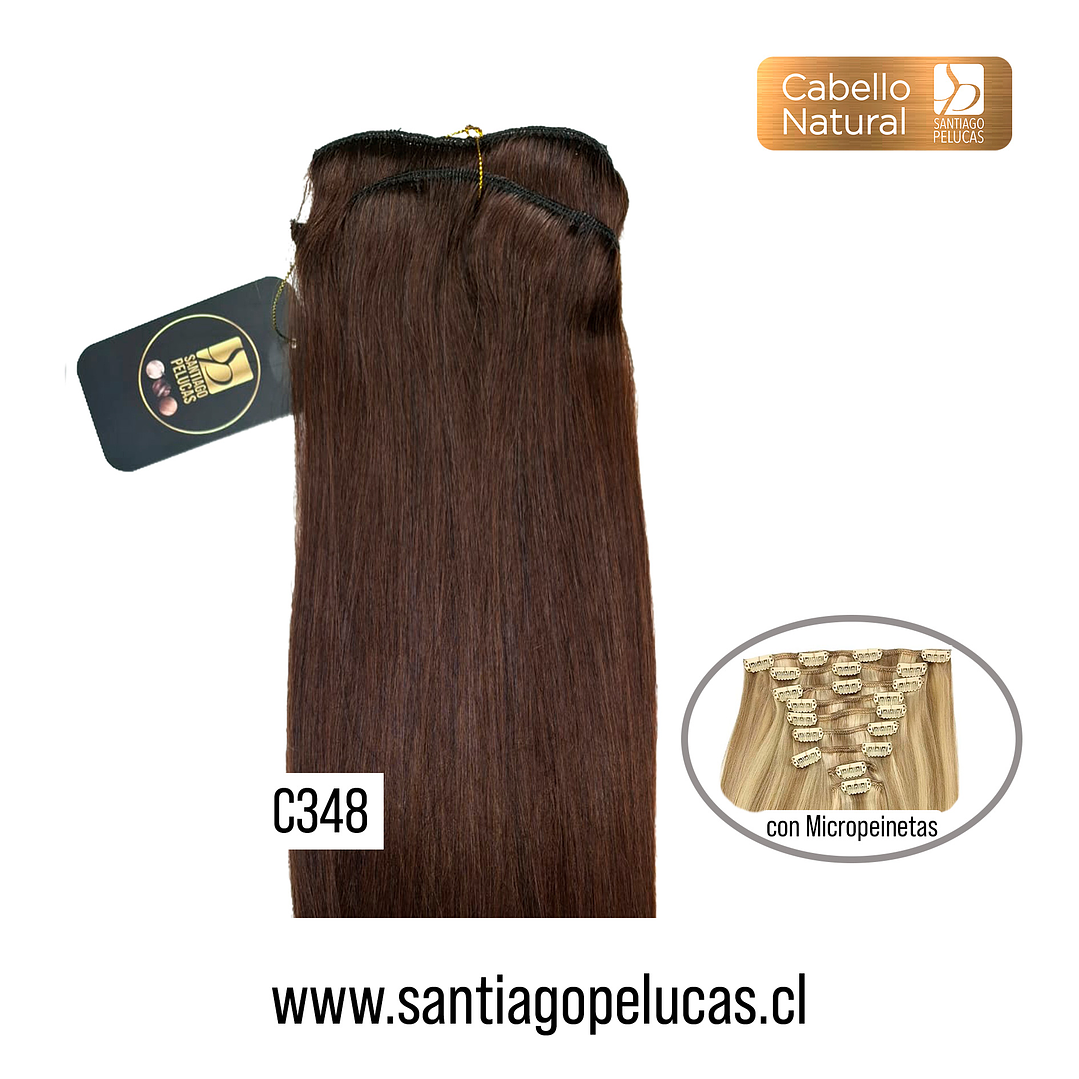C348 PACK CORTINAS CABELLO LISO NATURAL CASTAÑO (9 Piezas) 1