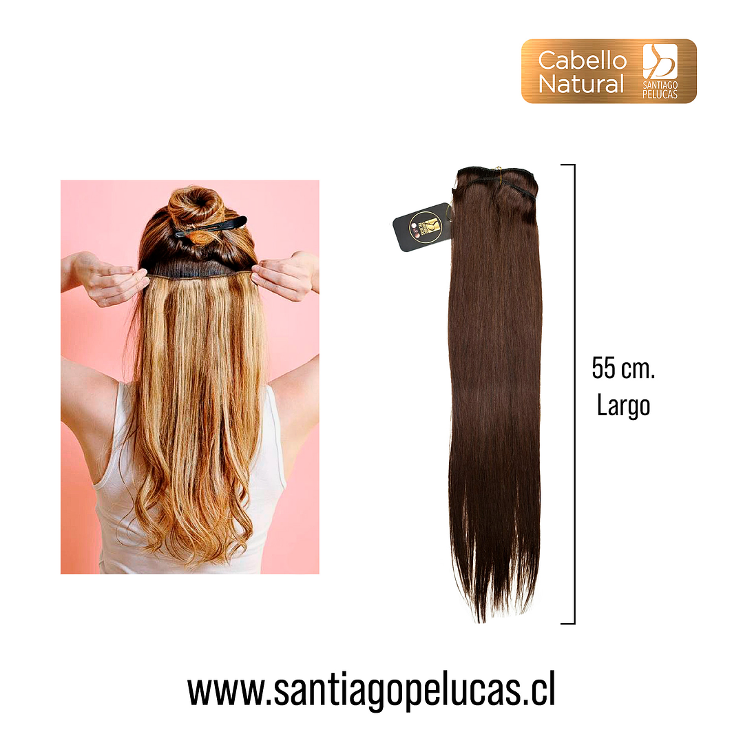 C348 PACK CORTINAS CABELLO LISO NATURAL CASTAÑO (9 Piezas) 2