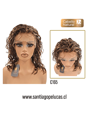 C165 LACE FRONTAL MELENA CRESPA CASTAÑO CON REFLEJOS CENIZA