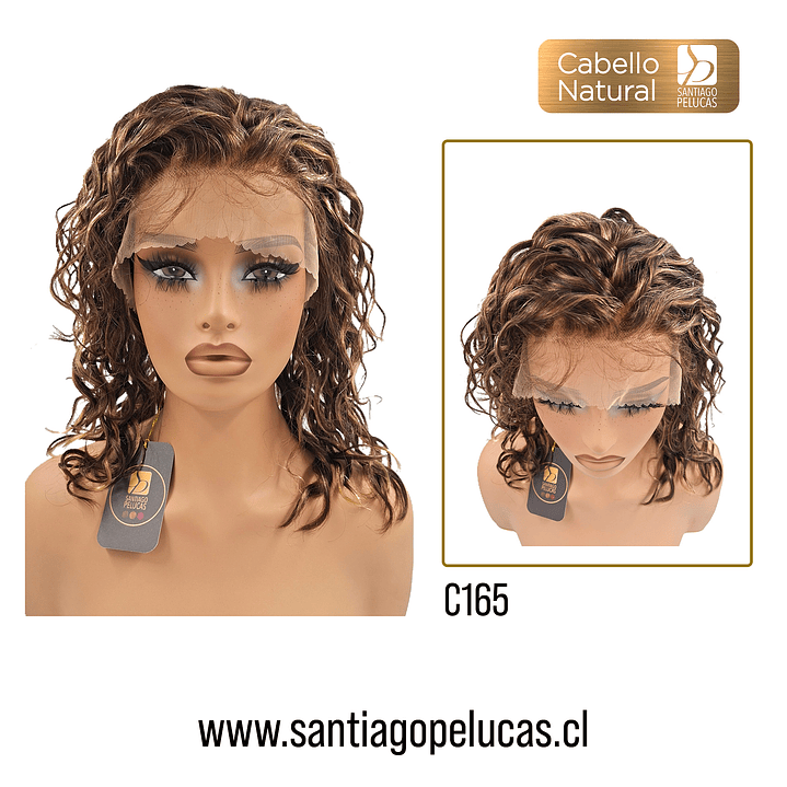 C165 LACE FRONTAL MELENA CRESPA CASTAÑO CON REFLEJOS CENIZA 1