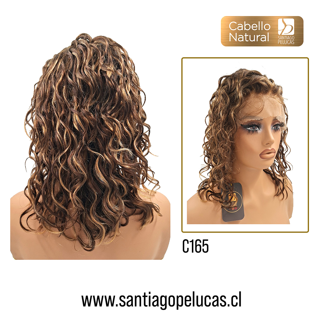 C165 LACE FRONTAL MELENA CRESPA CASTAÑO CON REFLEJOS CENIZA 2
