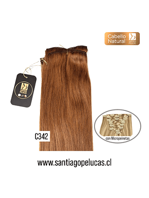 C342 PACK CORTINAS CABELLO LISO NATURAL RUBIO MEDIO DORADO COBRIZO (9 Piezas)