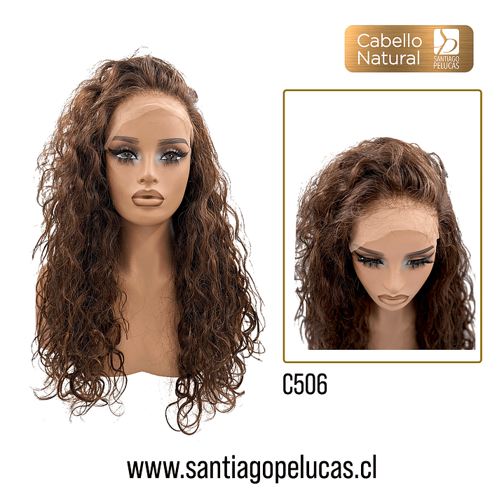 C506 LACE FRONTAL LARGA CRESPA CASTAÑO CON REFLEJOS 1
