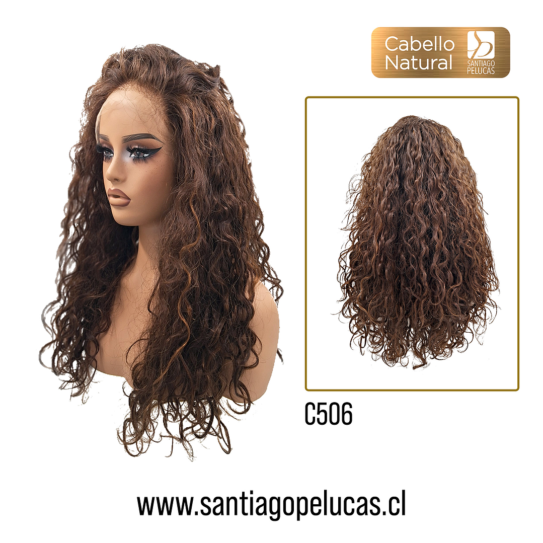 C506 LACE FRONTAL LARGA CRESPA CASTAÑO CON REFLEJOS 2