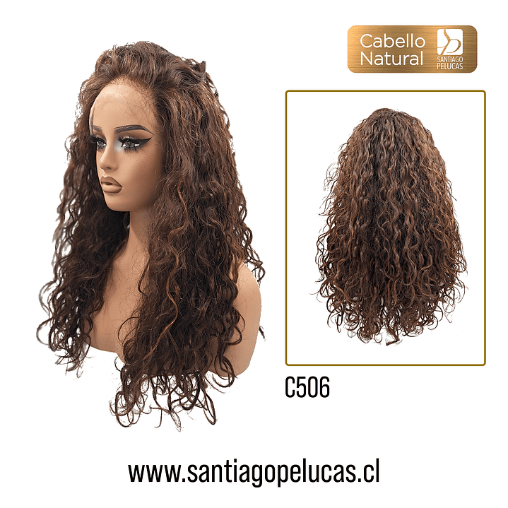 C506 LACE FRONTAL LARGA CRESPA CASTAÑO CON REFLEJOS 2