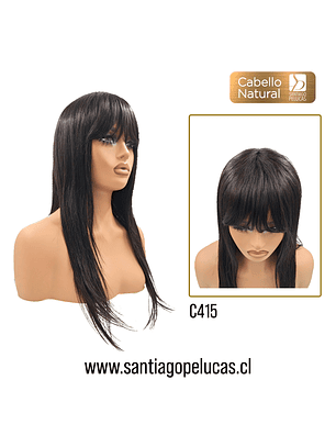 C415 PELUCA LARGA LISA ESCALONADA CON FLEQUILLO NEGRO