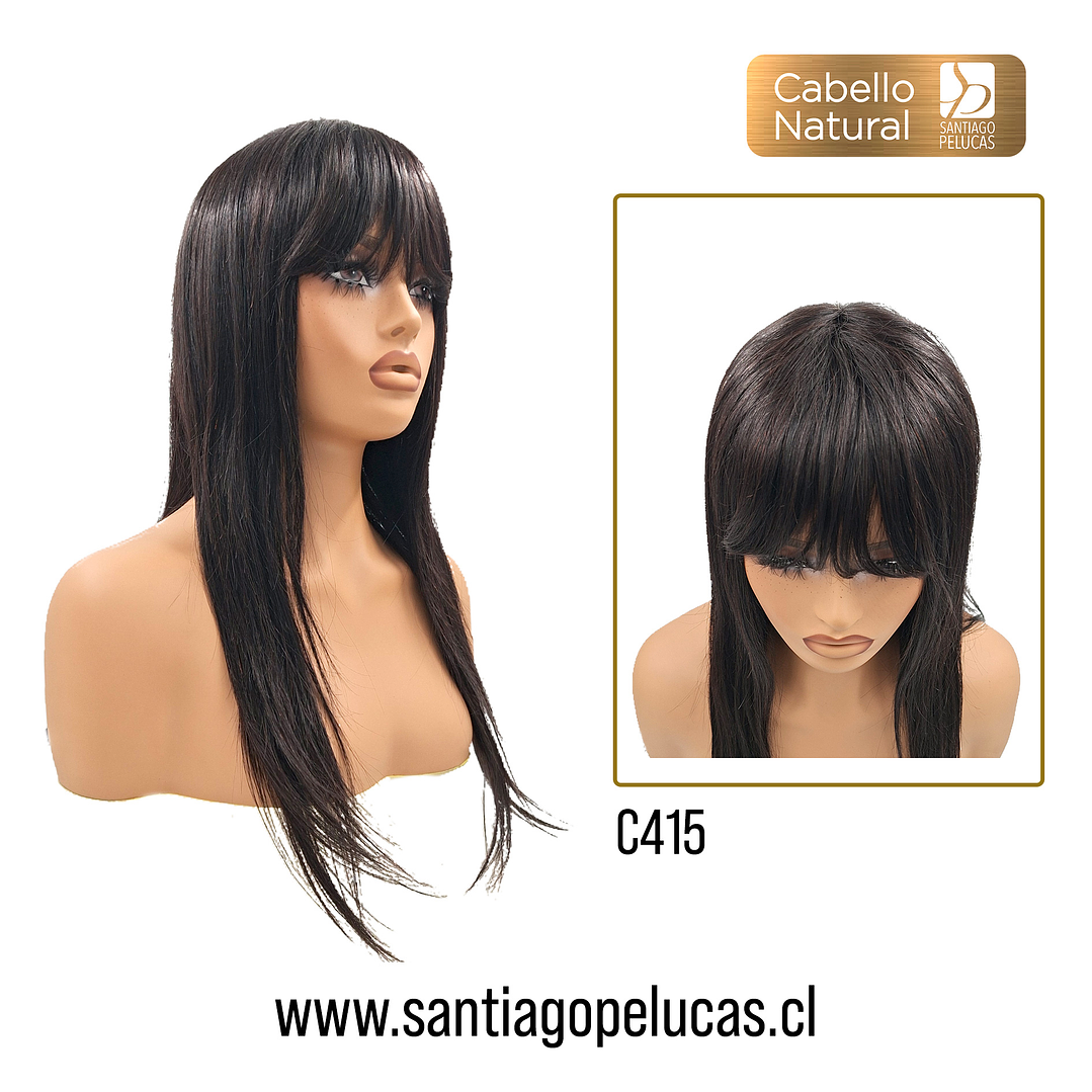 C415 PELUCA LARGA LISA ESCALONADA CON FLEQUILLO NEGRO 1