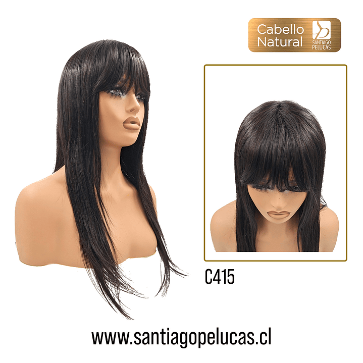 C415 PELUCA LARGA LISA ESCALONADA CON FLEQUILLO NEGRO 1