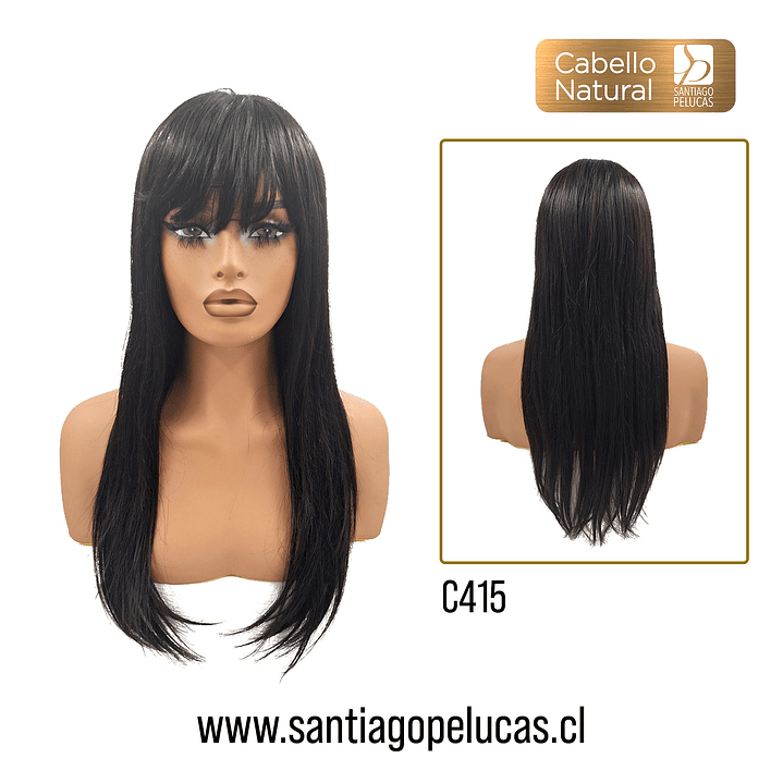 C415 PELUCA LARGA LISA ESCALONADA CON FLEQUILLO NEGRO 2