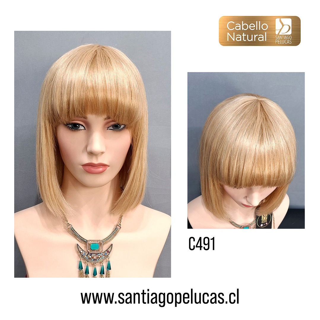 C491 NATURAL BOB MELENA LISA CON FLEQUILLO RUBIO EXTRA CLARO DORADO 2