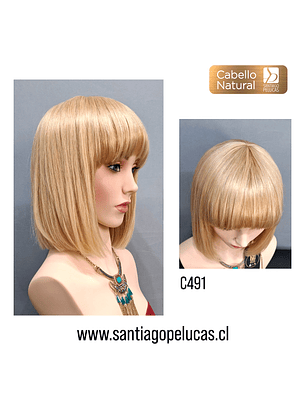 C491 NATURAL BOB MELENA LISA CON FLEQUILLO RUBIO EXTRA CLARO DORADO