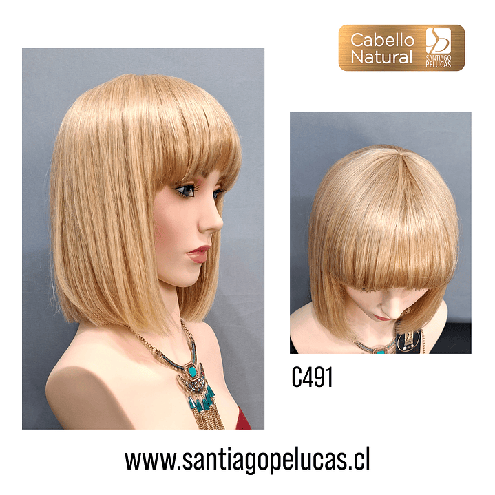 C491 NATURAL BOB MELENA LISA CON FLEQUILLO RUBIO EXTRA CLARO DORADO 1