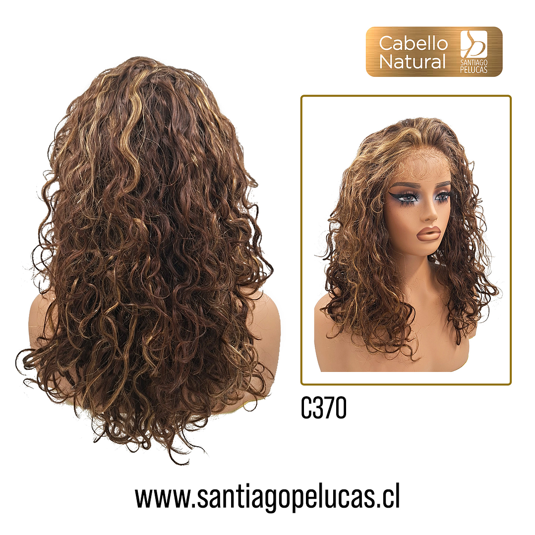 C370 LACE FRONTAL LARGA CRESPA CASTAÑO CON REFLEJOS CENIZA 2