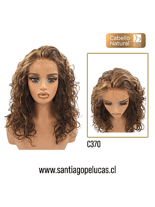 C370 LACE FRONTAL LARGA CRESPA CASTAÑO CON REFLEJOS CENIZA