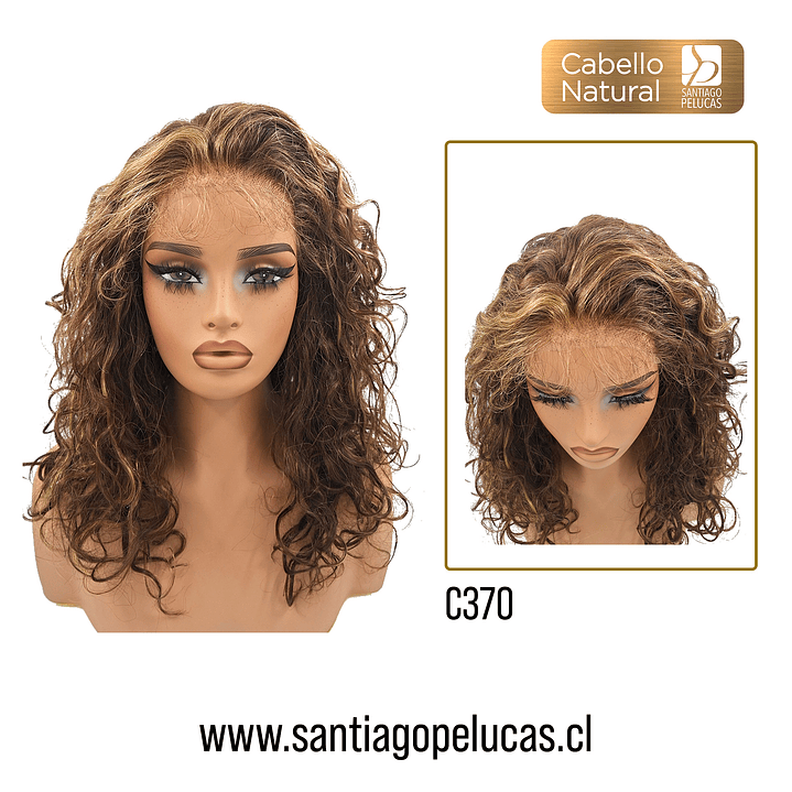 C370 LACE FRONTAL LARGA CRESPA CASTAÑO CON REFLEJOS CENIZA 1