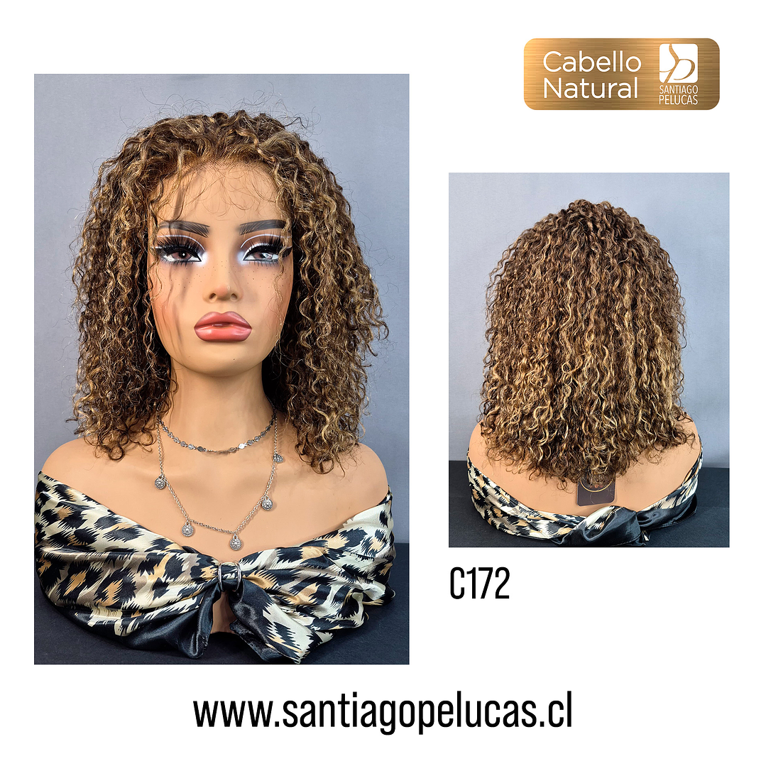 C172 LACE FRONTAL MELENA CRESPA CASTAÑO CON REFLEJOS RUBIOS 2