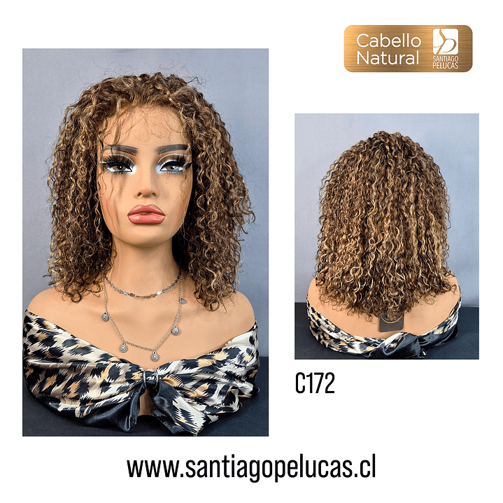 C172 LACE FRONTAL MELENA CRESPA CASTAÑO CON REFLEJOS RUBIOS 2