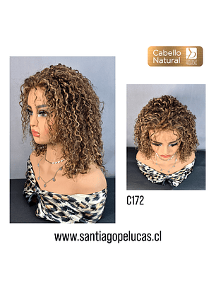 C172 LACE FRONTAL MELENA CRESPA CASTAÑO CON REFLEJOS RUBIOS
