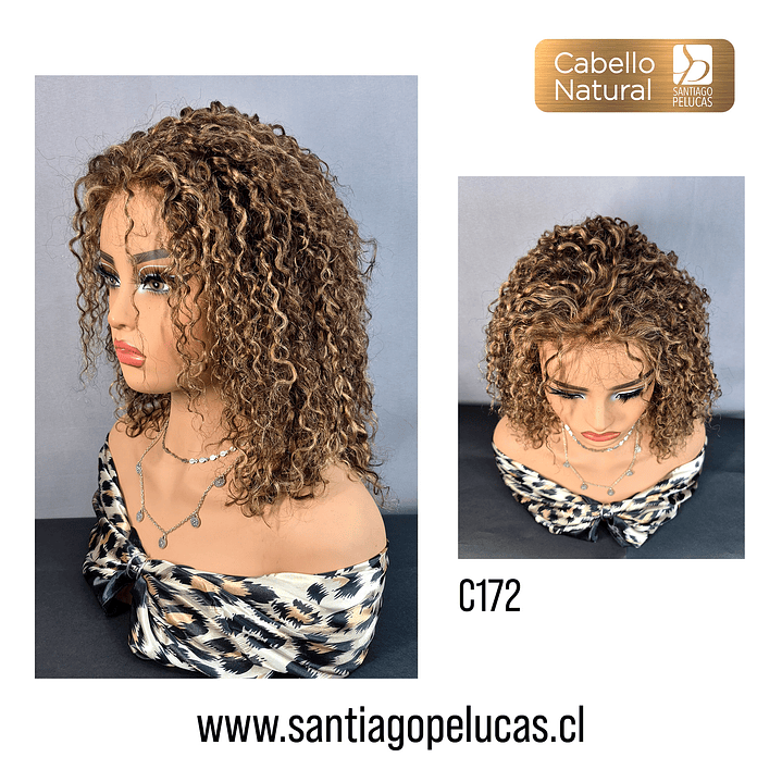 C172 LACE FRONTAL MELENA CRESPA CASTAÑO CON REFLEJOS RUBIOS 1