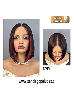 C399 LACE FRONTAL MELENA LISA BOB ROJO OSCURO CON MAGENTA