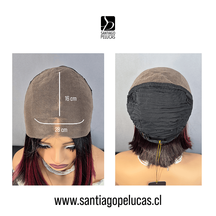 C399 LACE FRONTAL MELENA LISA BOB ROJO OSCURO CON MAGENTA 3