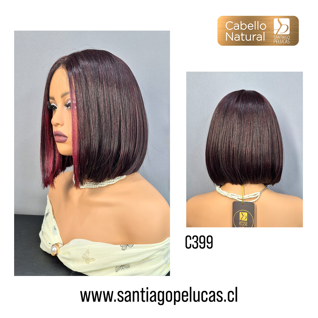 C399 LACE FRONTAL MELENA LISA BOB ROJO OSCURO CON MAGENTA 2