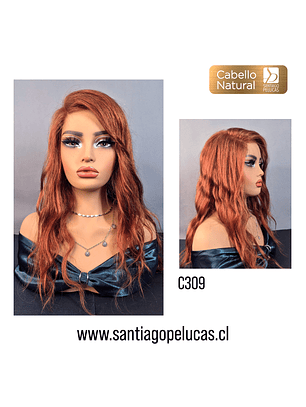 C309 LACE FRONTAL LARGA CON ONDAS EN CAPAS ROJO COBRIZO