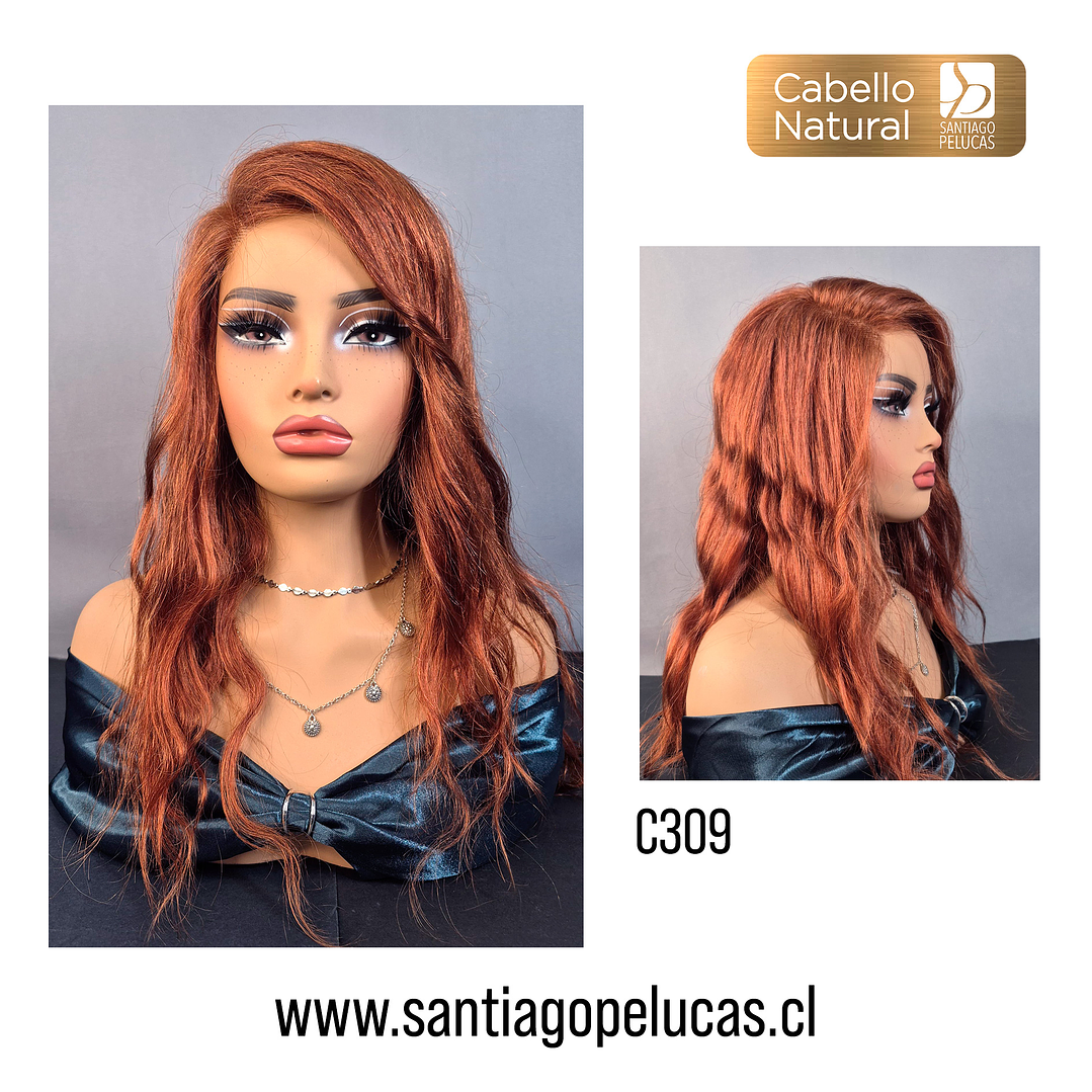 C309 LACE FRONTAL LARGA CON ONDAS EN CAPAS ROJO COBRIZO 1
