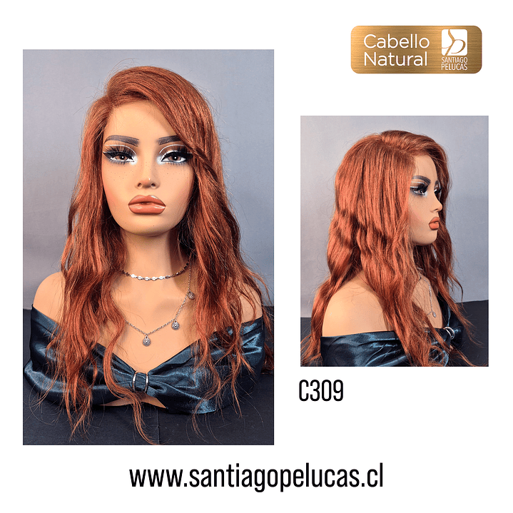 C309 LACE FRONTAL LARGA CON ONDAS EN CAPAS ROJO COBRIZO 1