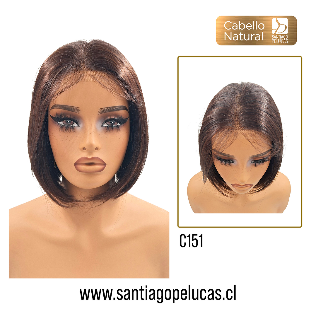 C151 LACE FRONTAL MELENA LISA BOB CASTAÑO OSCURO 2