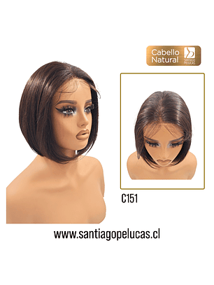 C151 LACE FRONTAL MELENA LISA BOB CASTAÑO OSCURO