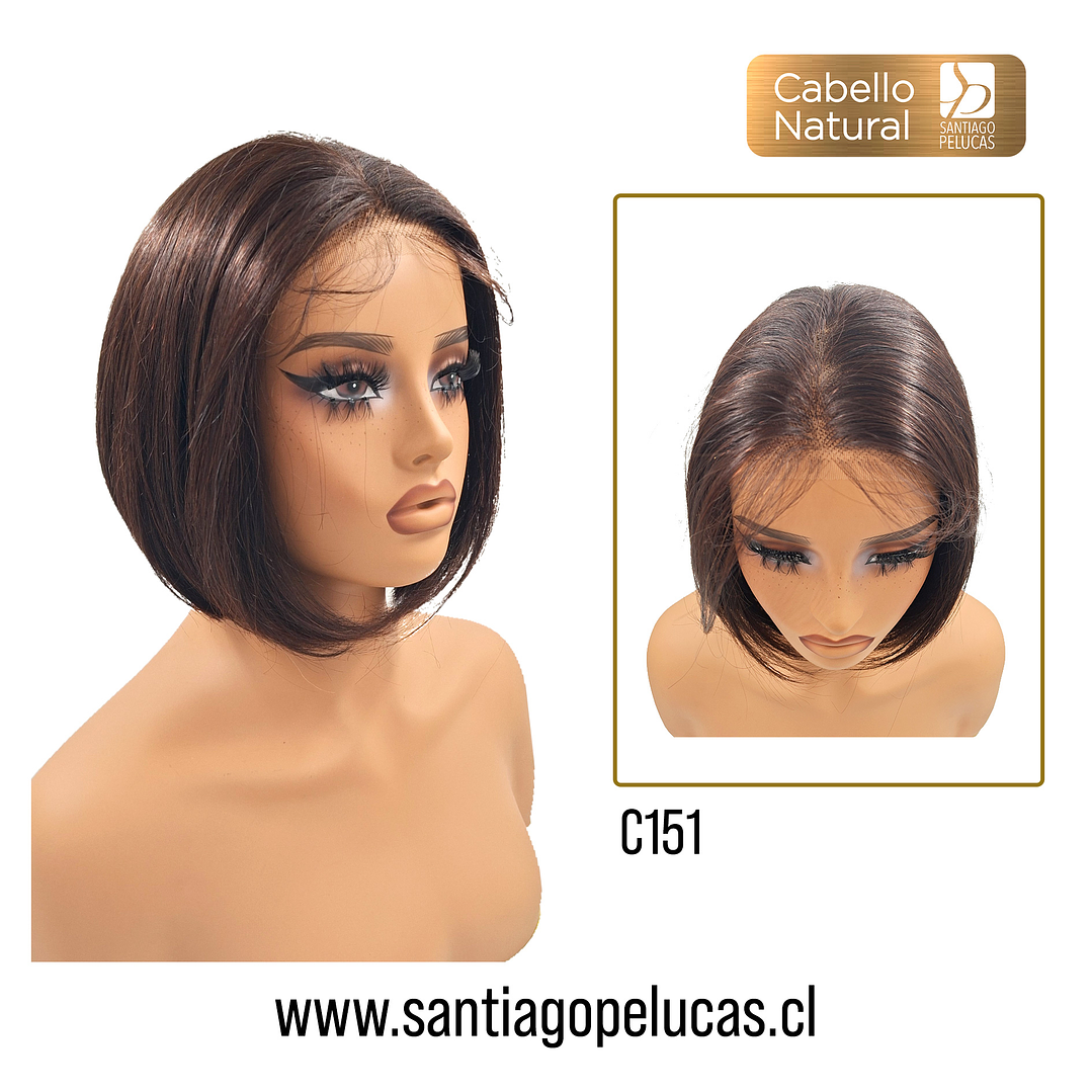 C151 LACE FRONTAL MELENA LISA BOB CASTAÑO OSCURO 1