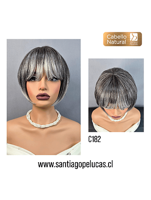 C182 NATURAL CORTA LISA CANAS CENIZA PUNTAS CLARAS