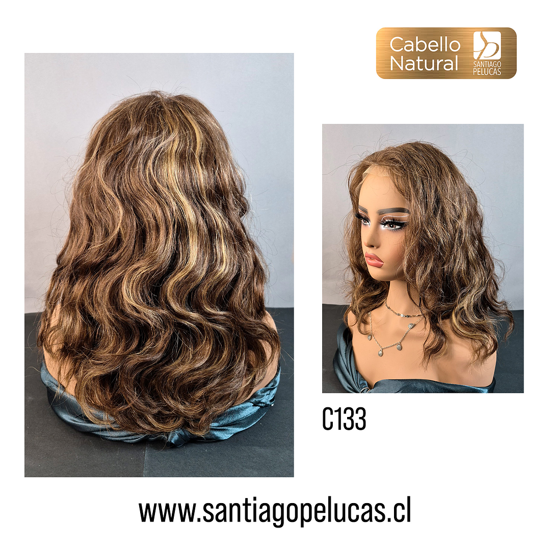 C133 LACE FRONTAL LARGA CON ONDAS CASTAÑO CLARO CON REFLEJOS 3